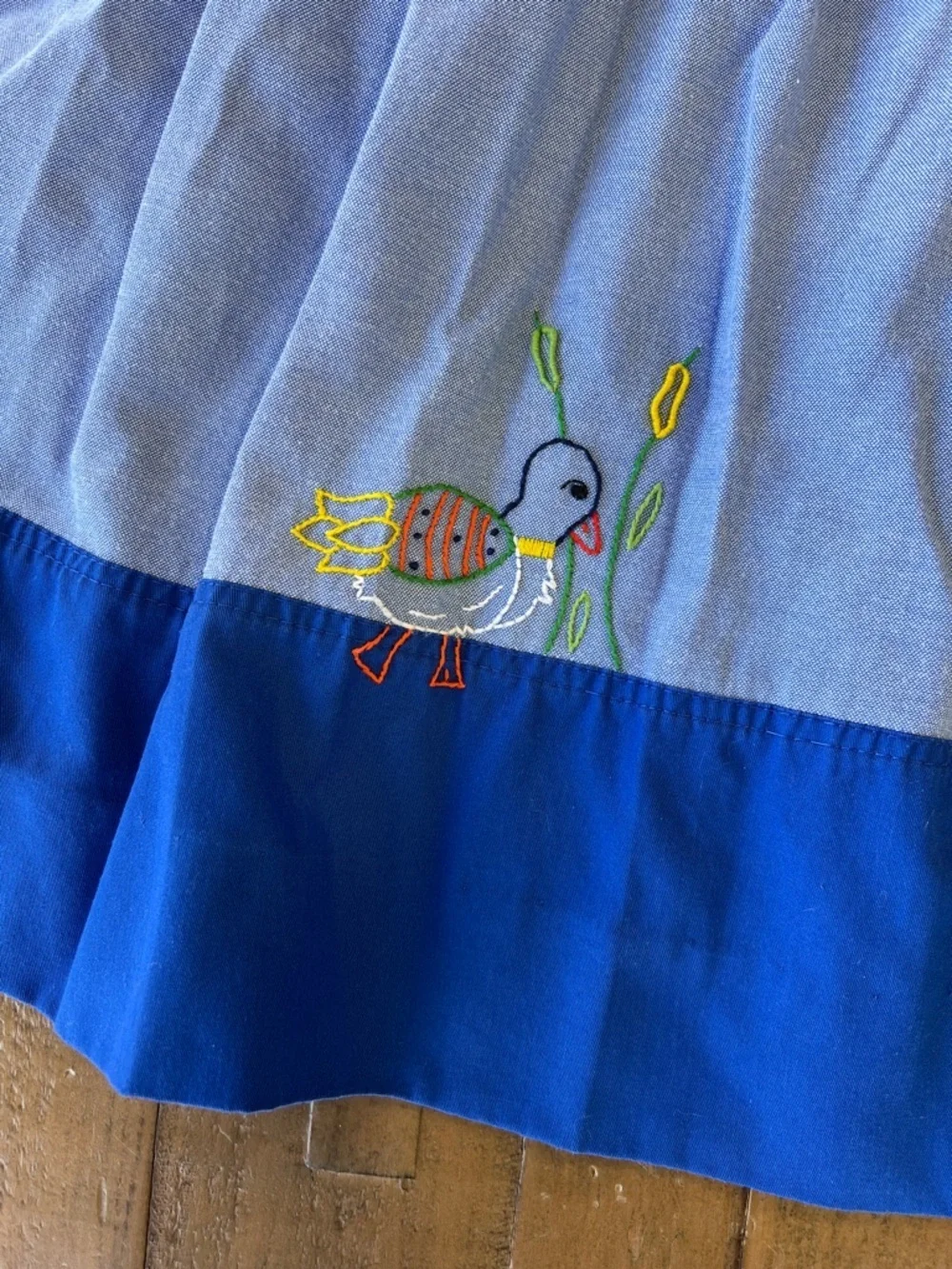 The proper peony chambray colorblock duck embroidered dress girls 3T